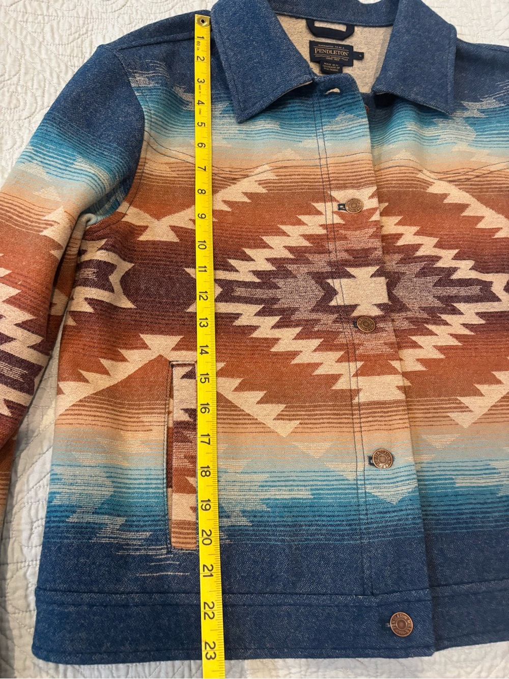 Pendleton Blue Denim-Trim Southwest Pattern Women’s Jacket - Picture 5 of 5